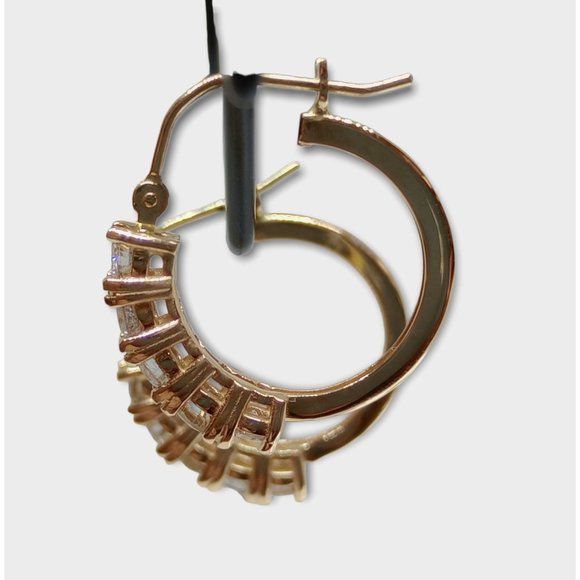 14k Yellow Gold Diamond Hoop Earrings Natural Round Brilliant Cut diamonds - Picture 5 of 10